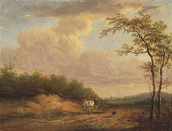 Landscape With Dunes And Ox-drawn Wagon by J. R. van Eeghen