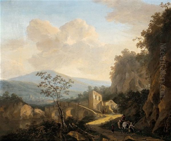 Sudliche Gebirgslandschaft Mit Reisenden Oil Painting by Adriaen van Eemont