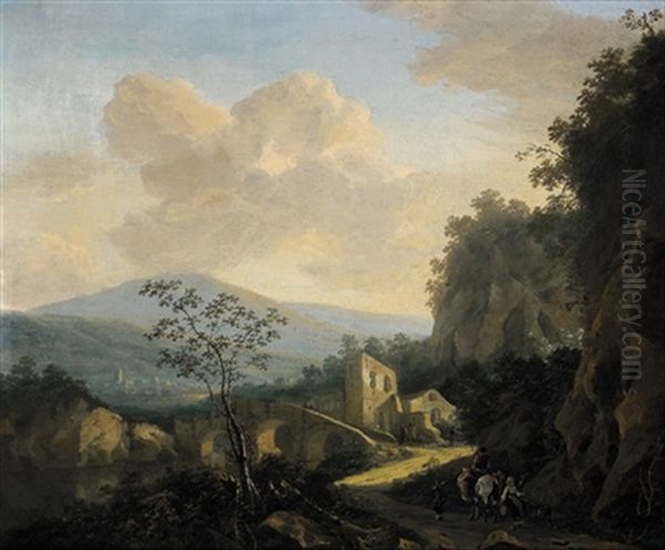 Sudliche Gebirgslandschaft Mit Reisenden Oil Painting by Adriaen van Eemont