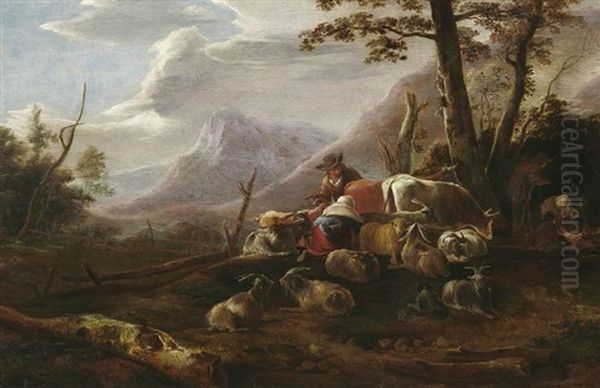 Arkadische Landschaft Oil Painting by Adriaen van Eemont