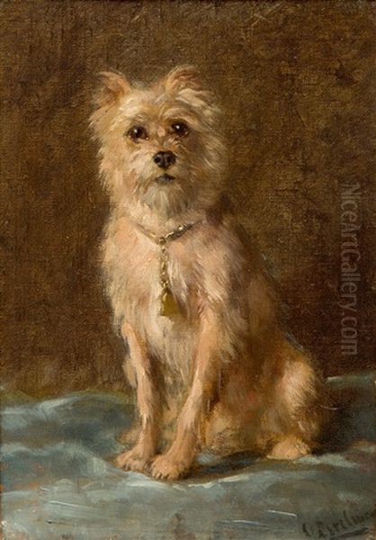 A Sitting Terrier Oil Painting by Otto Eerelman