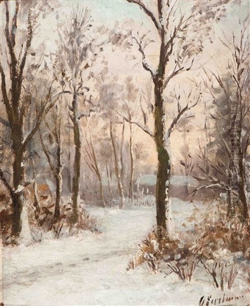 Snow-covered Forest Path Oil Painting by Otto Eerelman