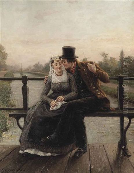 A Romantic Proposal Oil Painting by Otto Eerelman