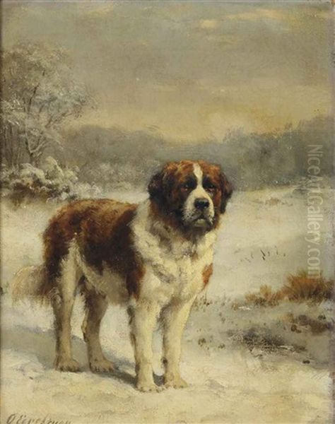 A Saint-bernard In The Snow Oil Painting by Otto Eerelman