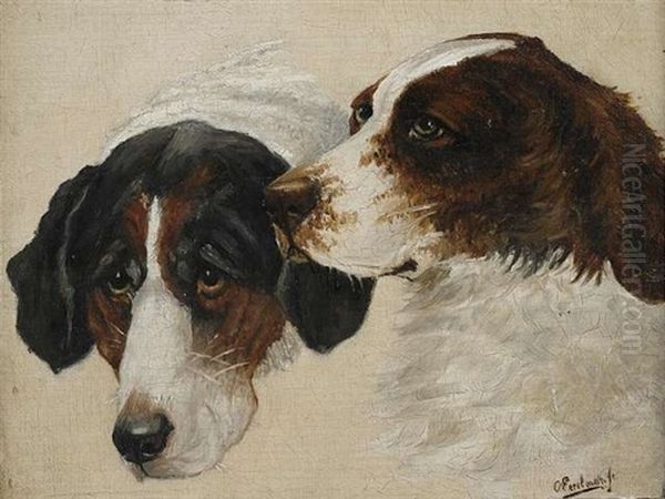 Zwei Jagdhunde (study) Oil Painting by Otto Eerelman