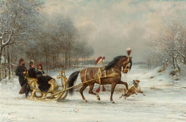 Pferdekutsche Im Schnee Oil Painting by Otto Eerelman