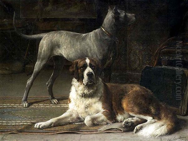 Bernhardiner Und Dogge Oil Painting by Otto Eerelman