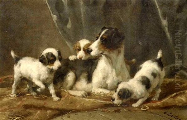 A Sweet Litter Oil Painting by Otto Eerelman