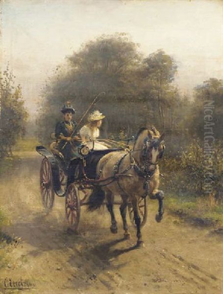 A Riding Tour On A Sunny Afternoon Oil Painting by Otto Eerelman