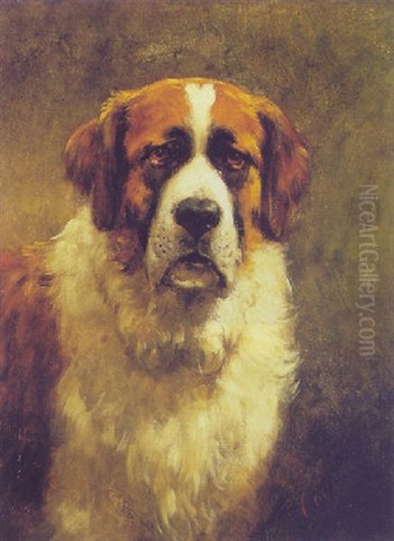 A St. Bernard Dog Oil Painting by Otto Eerelman