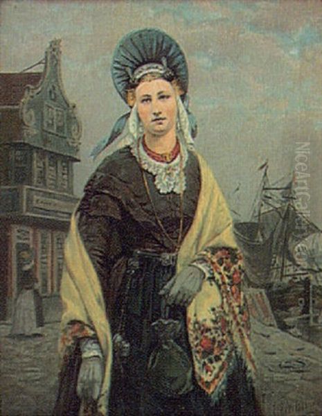 Kvinna I Hollandsk Hamnmiljo Oil Painting by Otto Eerelman