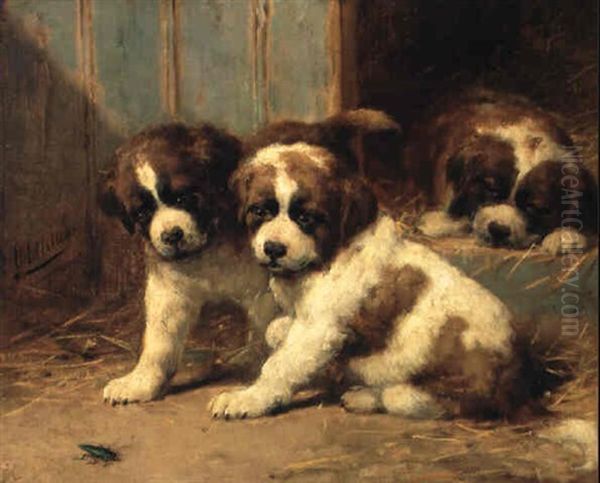 Jonge St. Bernards: A Fascinating Encounter Oil Painting by Otto Eerelman