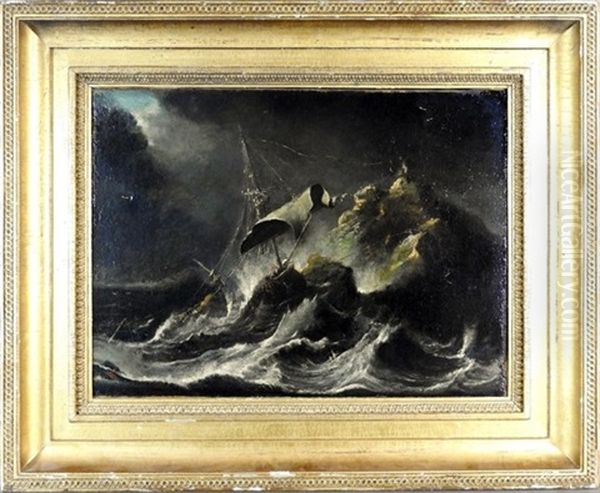 Shipwreck On The Rocks Oil Painting by Andries Van Eertvelt