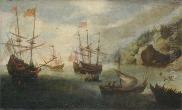 Mediterrane Kustenlandschaft Mit Segelschiffen Oil Painting by Andries Van Eertvelt