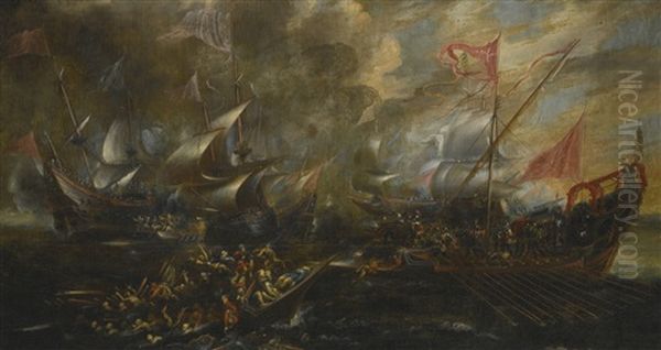 Marine Battle Between Turks And Christians Oil Painting by Andries Van Eertvelt