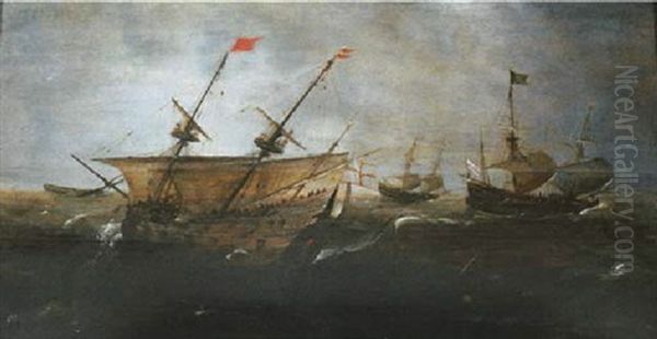 Merchant Men At Sea In A Gale Oil Painting by Andries Van Eertvelt