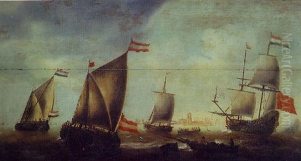 Navires En Pleine Mer Oil Painting by Andries Van Eertvelt