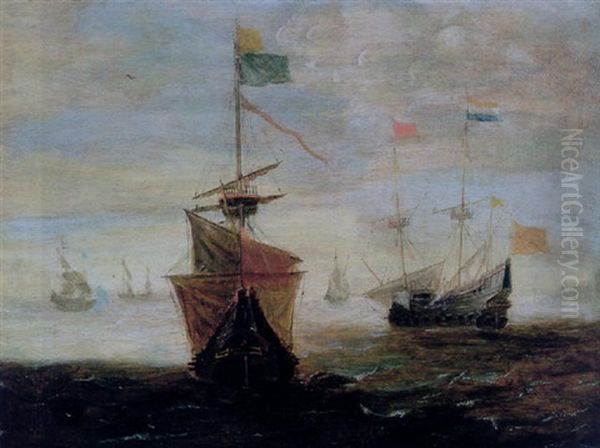 Dutch Merchant Flutes In Choppy Seas Oil Painting by Andries Van Eertvelt