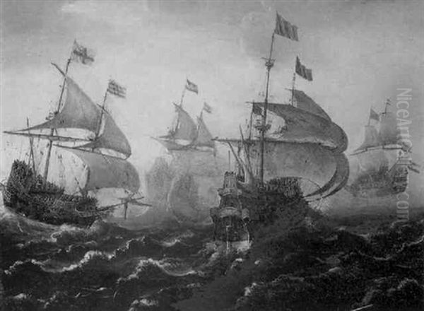 Combat Naval Entre Des Vaisseaux Anglais Et Hollandais Oil Painting by Andries Van Eertvelt