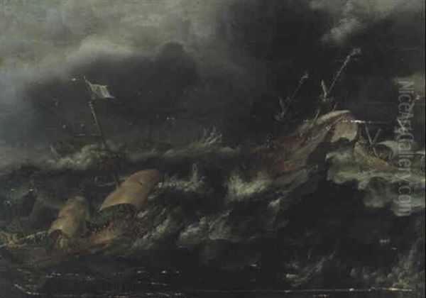 Marine Par Temps De Tempete Oil Painting by Andries Van Eertvelt