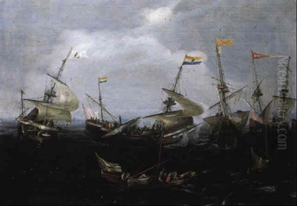 Shipping On A Choppy Sea Oil Painting by Andries Van Eertvelt