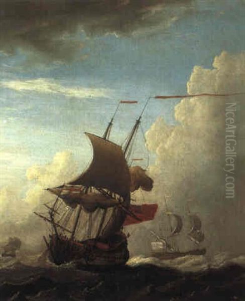 Dutch Shipping In Choppy Seas Oil Painting by Andries Van Eertvelt