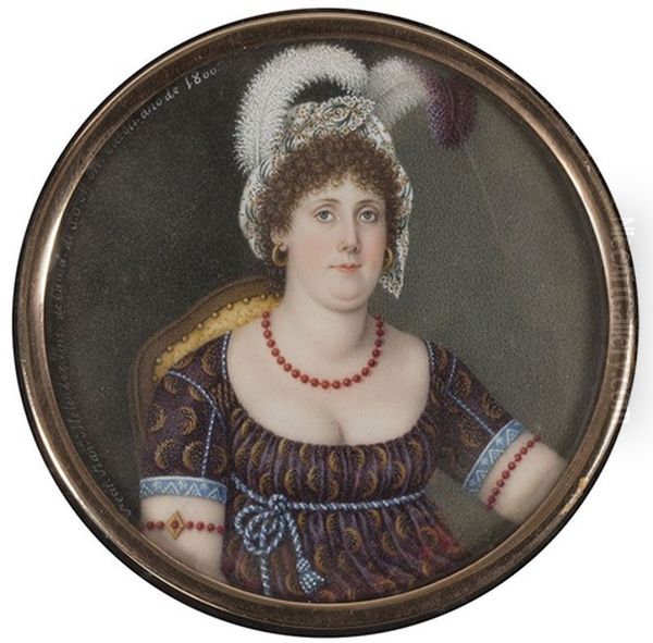 Retrato De Dama Con Tocado De Plumas, 1800 Oil Painting by Francisca Efigenia Melendez y Durazzo