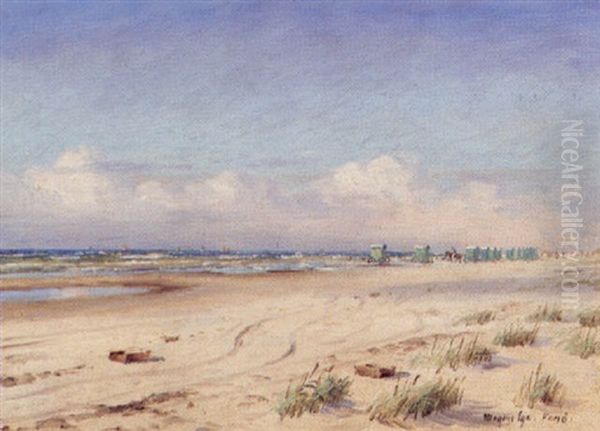 Badehuse Pa Fano Strand Oil Painting by Mogens Ege