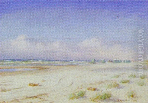 Badevogne Pa Stranden Oil Painting by Mogens Ege