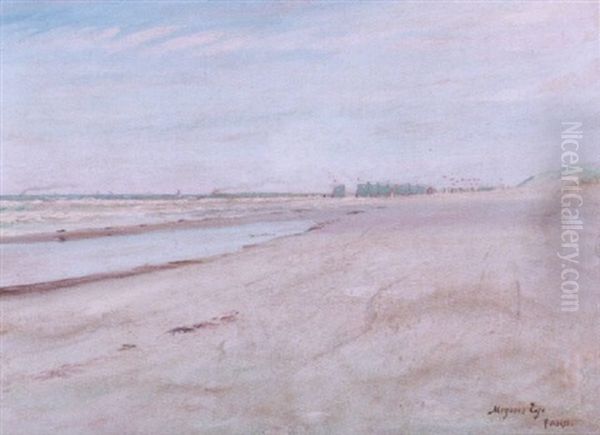 Strandparti Fra Fano Med Badehuse I Vandkanten Oil Painting by Mogens Ege