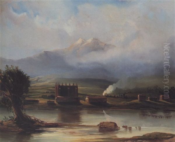 El Iztaccihuatl Desde Chalco Oil Painting by Daniel Thomas Egerton