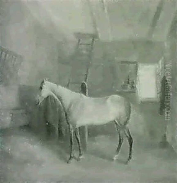 A Gray Hunter In A Stall Oil Painting by Daniel Thomas Egerton