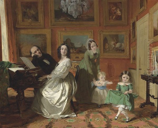 The Palmer-lovell Family In An Interior Oil Painting by Augustus Leopold Egg