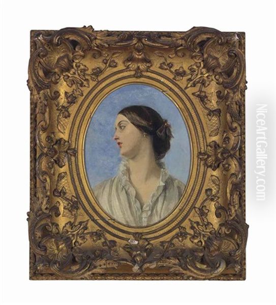 Head Of A Girl, Half-length, Wearing A White Chemise Oil Painting by Augustus Leopold Egg