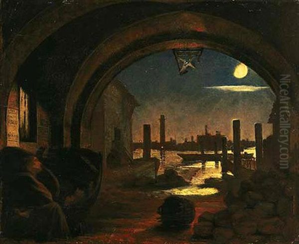 Night On The River Thames, A Study For Past And Present, Part Iii Oil Painting by Augustus Leopold Egg