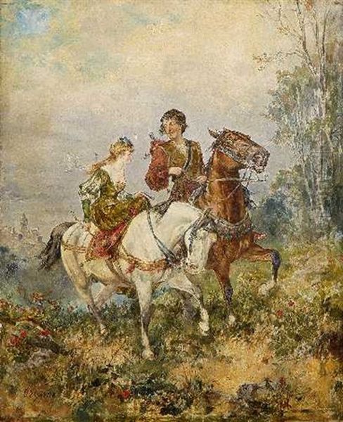 Ausritt Eines Jungen Paares Oil Painting by Gustav Eggena