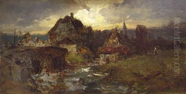 Dorf Am Bachlauf Oil Painting by Gustav Eggena