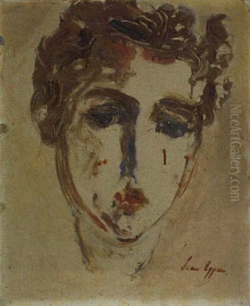 Visage Feminin Fond Rose Oil Painting by Jean Hans Egger