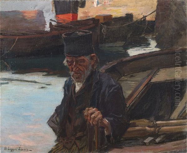 Alter Fischer Am Hafen Oil Painting by Albin Egger-Lienz