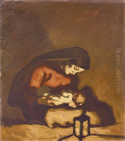 Madonna Mit Kind Oil Painting by Albin Egger-Lienz