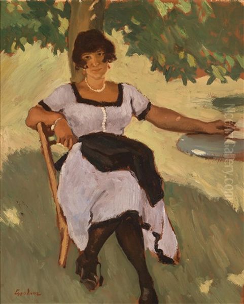 Des Kunstlers Tochter Lorli Im Garten Oil Painting by Albin Egger-Lienz