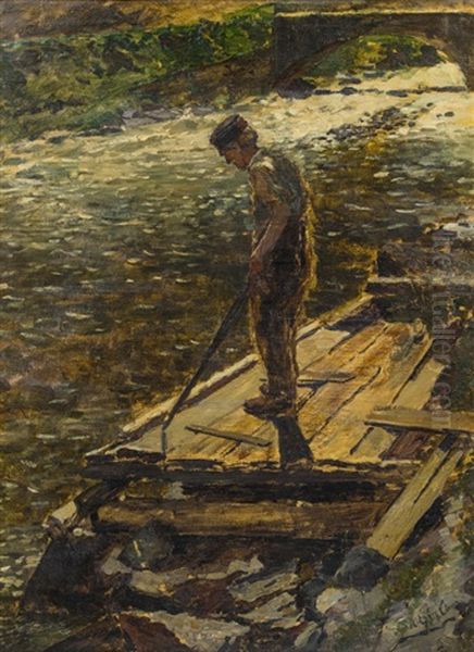 An Der Drau (der Floser) Oil Painting by Albin Egger-Lienz