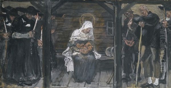 Die Wallfahrer (the Adoration) Oil Painting by Albin Egger-Lienz