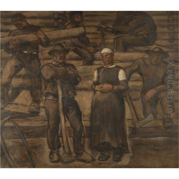 Die Lebensalter (+ Studie Fur Die Figur Des Teufels In Samann Und Teufel, Verso) Oil Painting by Albin Egger-Lienz