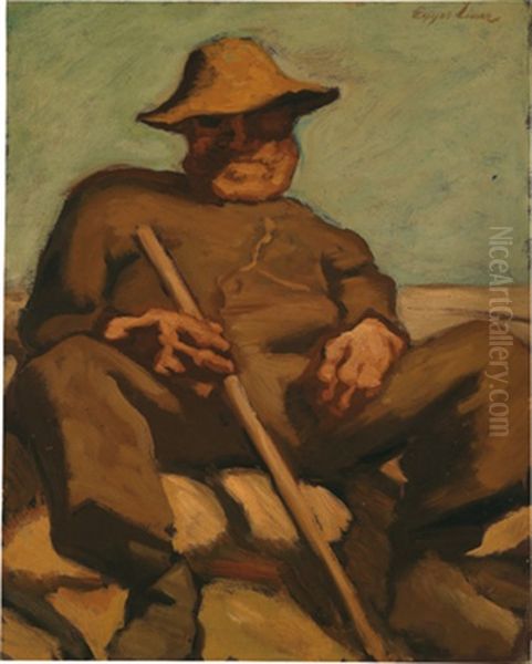 Ruhender Hirte Oil Painting by Albin Egger-Lienz