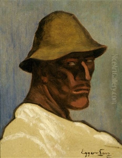 Kopf Des Zweiten Bauern Im Totentanz Oil Painting by Albin Egger-Lienz