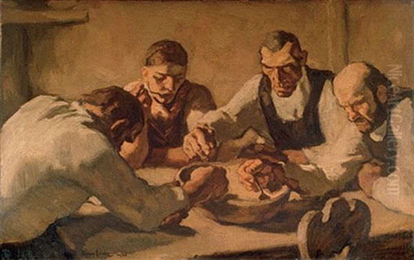 Die Mahlzeit Oil Painting by Albin Egger-Lienz