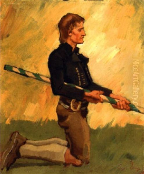 Fahnrich Aus Dem 'ave Nach Der Schlacht Am Bergisel' by Albin Egger-Lienz