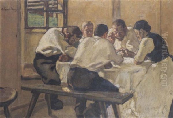 Das Mittagessen Oil Painting by Albin Egger-Lienz