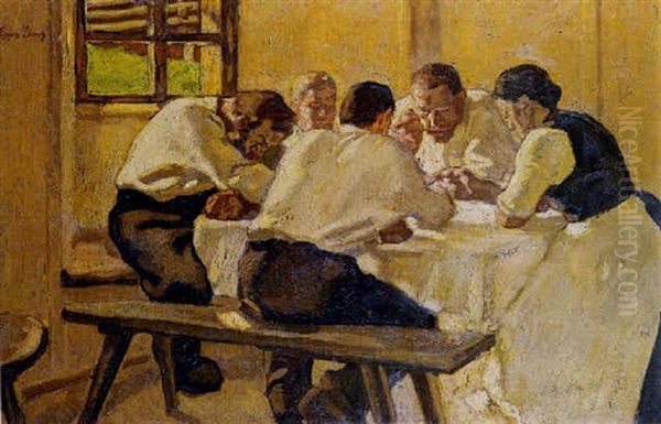 Das Mittagessen Oil Painting by Albin Egger-Lienz